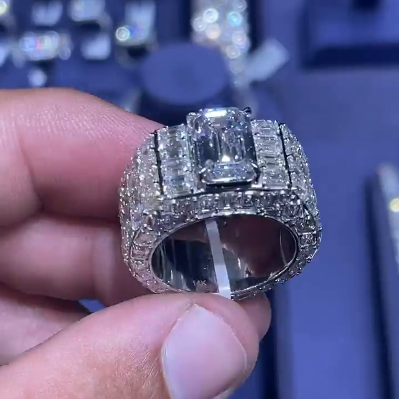 3.5ct Emerald Cut White Sapphire Full Set Sterling Silver Handmade Men's Ring