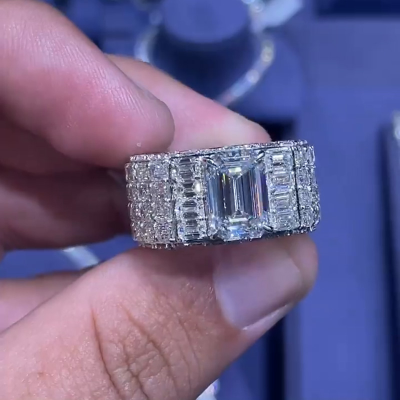 3.5ct Emerald Cut White Sapphire Full Set Sterling Silver Handmade Men's Ring