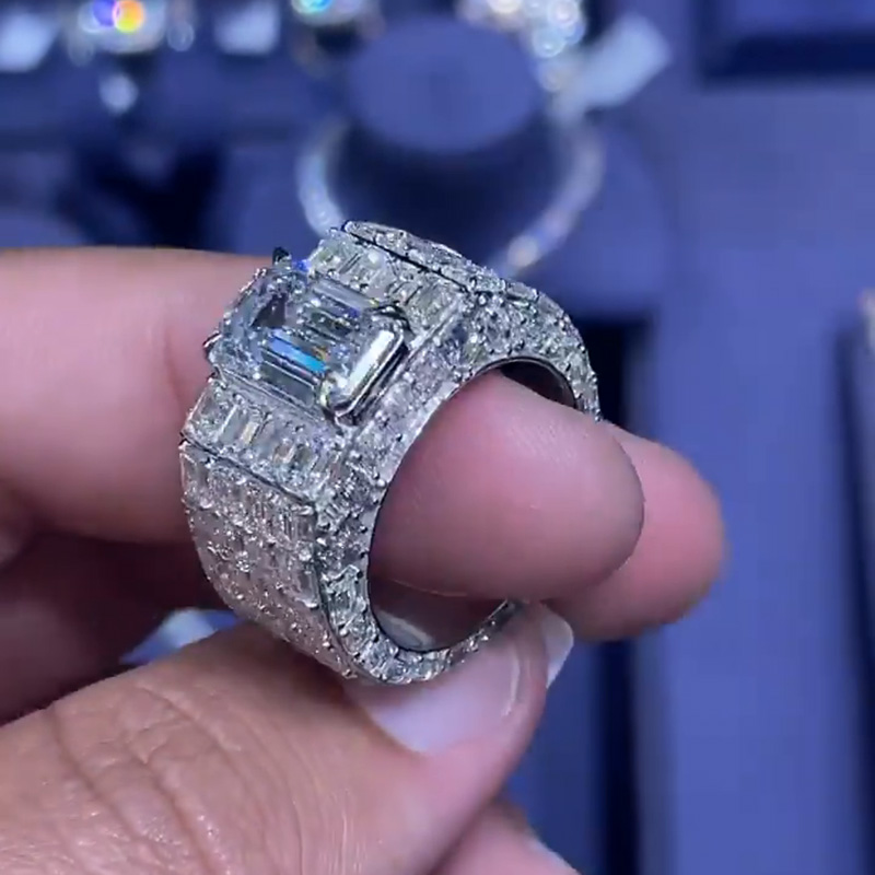 3.5ct Emerald Cut White Sapphire Full Set Sterling Silver Handmade Men's Ring