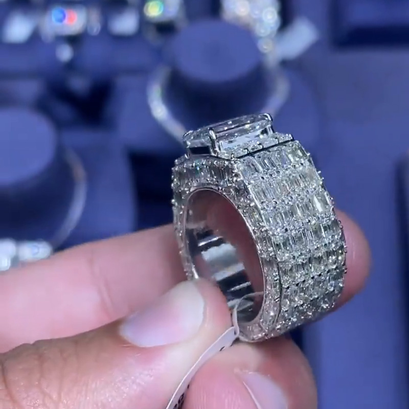 3.5ct Emerald Cut White Sapphire Full Set Sterling Silver Handmade Men's Ring