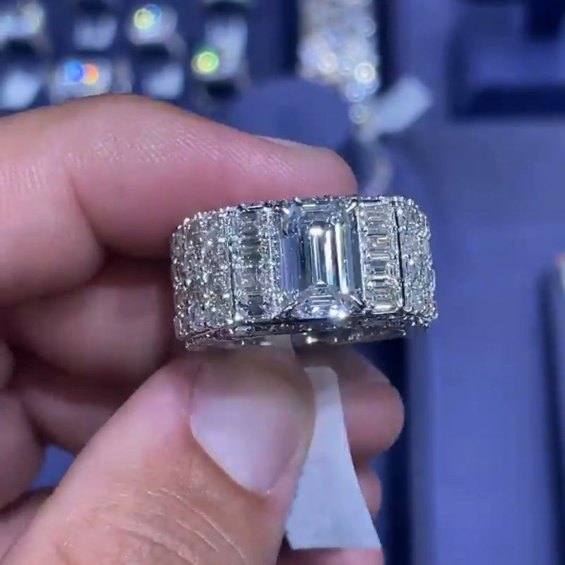 3.5ct Emerald Cut White Sapphire Full Set Sterling Silver Handmade Men's Ring