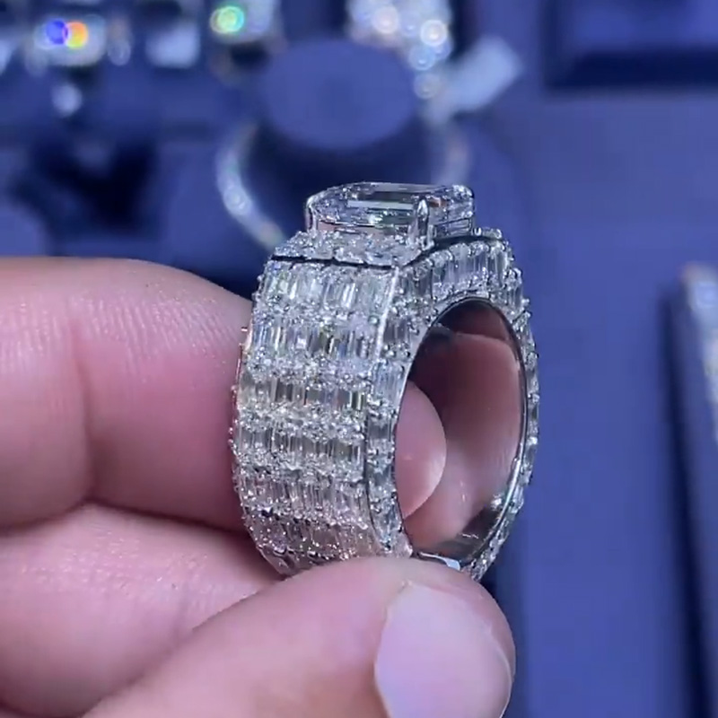 3.5ct Emerald Cut White Sapphire Full Set Sterling Silver Handmade Men's Ring