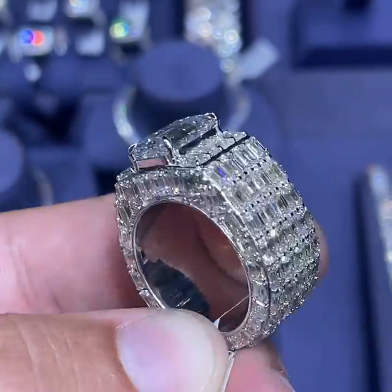 3.5ct Emerald Cut White Sapphire Full Set Sterling Silver Handmade Men's Ring