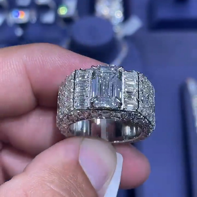 3.5ct Emerald Cut White Sapphire Full Set Sterling Silver Handmade Men's Ring