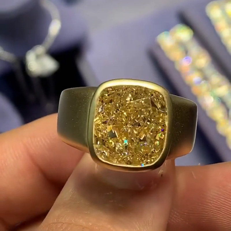 4.5ct Cushion Cut Yellow Sapphire Handmade Yellow Gold Simple Men's Ring