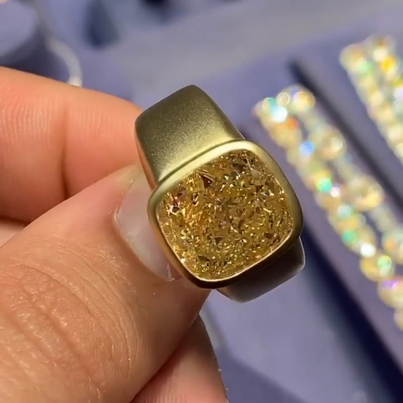 4.5ct Cushion Cut Yellow Sapphire Handmade Yellow Gold Simple Men's Ring