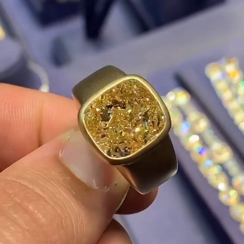 4.5ct Cushion Cut Yellow Sapphire Handmade Yellow Gold Simple Men's Ring