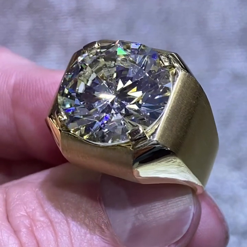 5ct Round Cut White Sapphire Handmade Yellow Gold Men's Ring