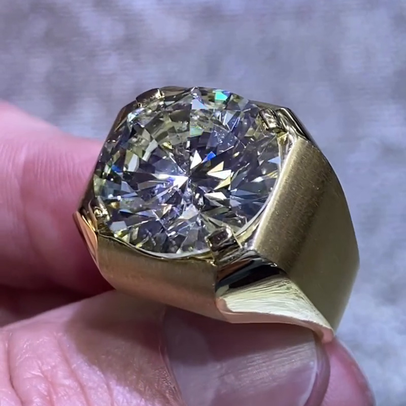 5ct Round Cut White Sapphire Handmade Yellow Gold Men's Ring