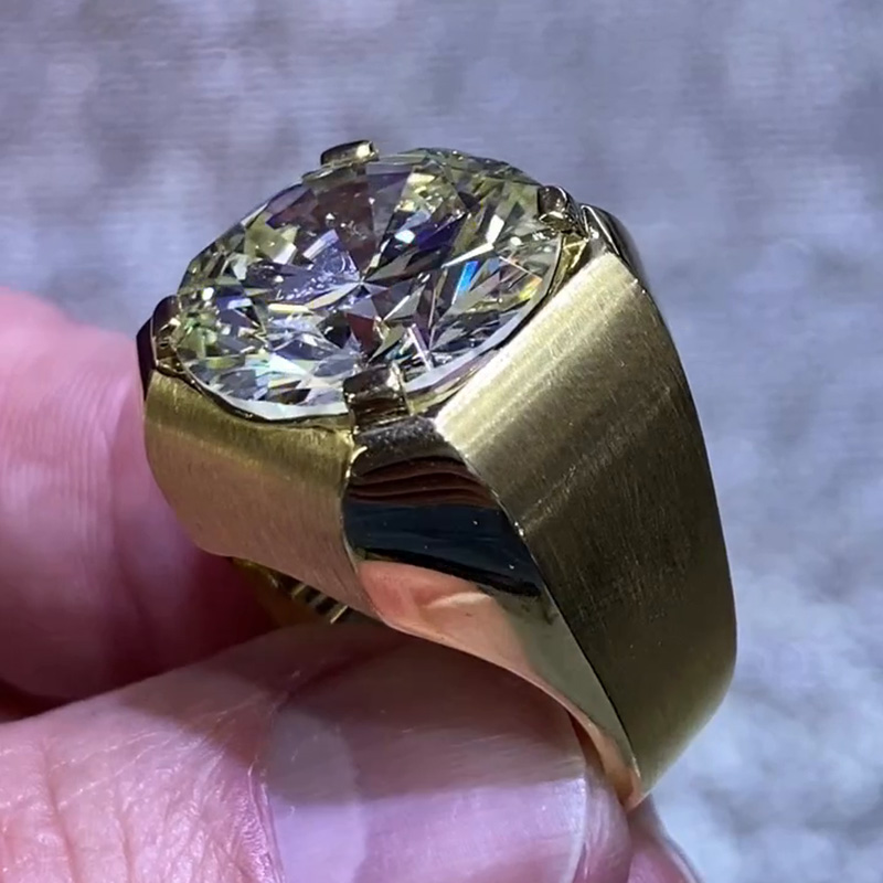 5ct Round Cut White Sapphire Handmade Yellow Gold Men's Ring