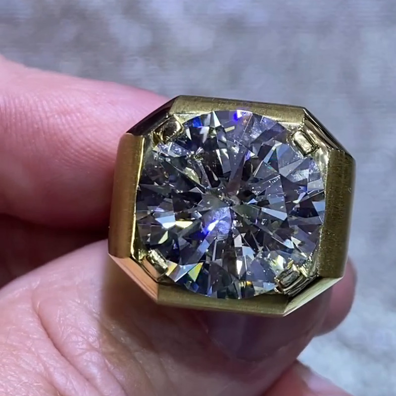 5ct Round Cut White Sapphire Handmade Yellow Gold Men's Ring