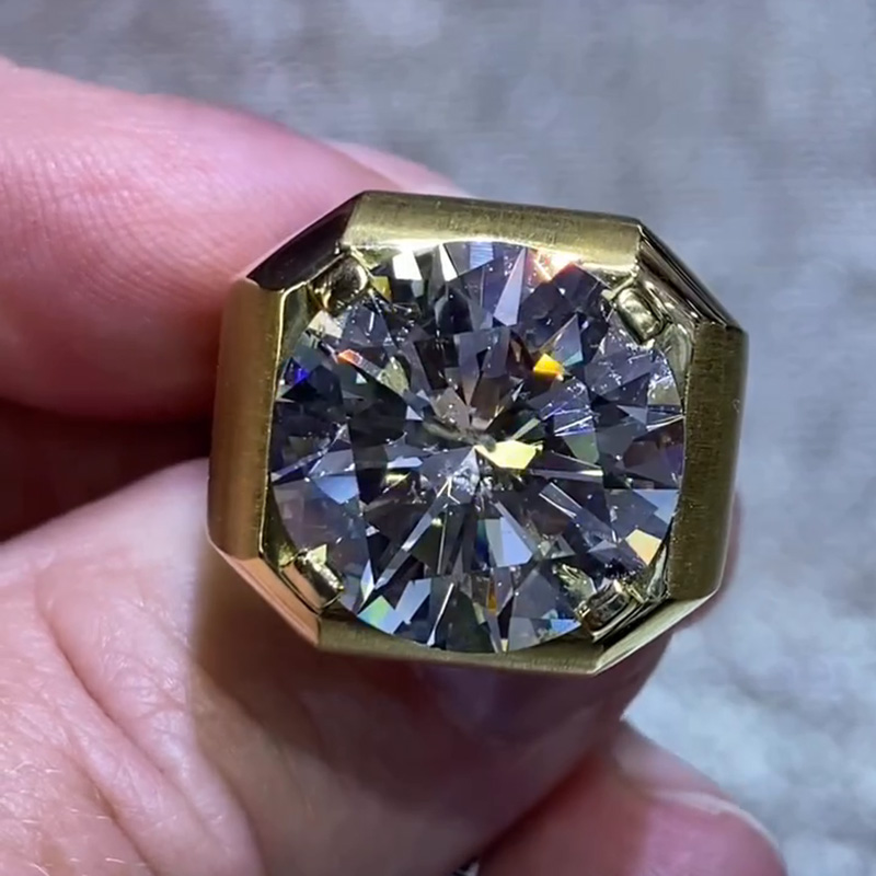 5ct Round Cut White Sapphire Handmade Yellow Gold Men's Ring