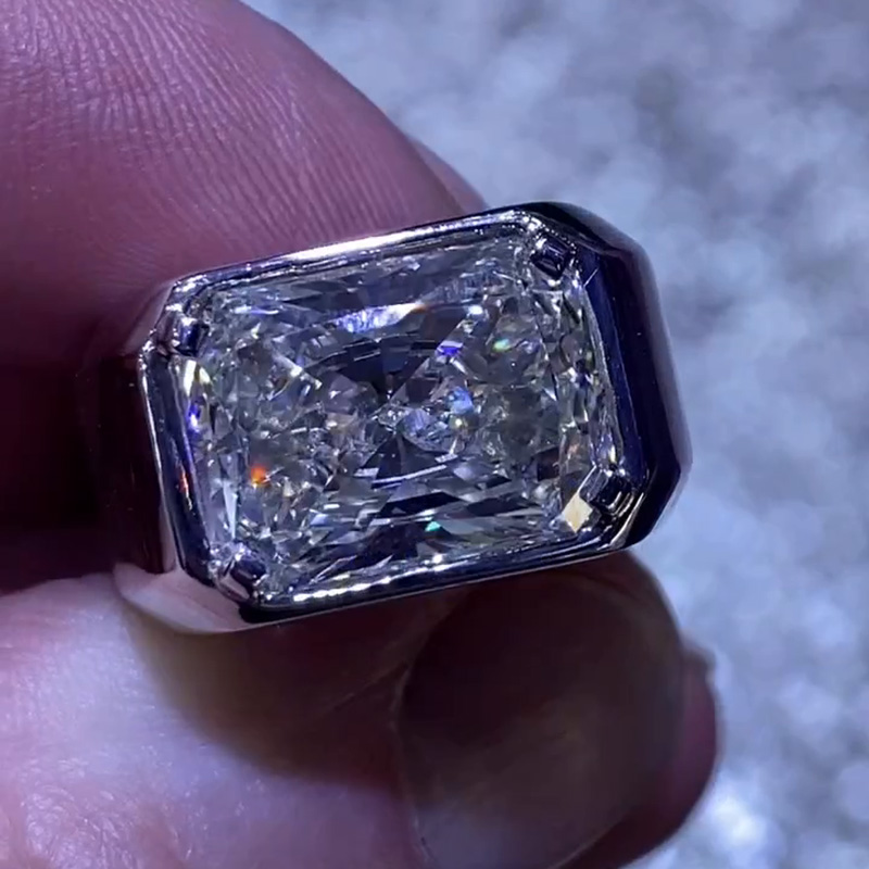 5.5ct Radiant Cut White Sapphire East-West Handmade Men's Ring
