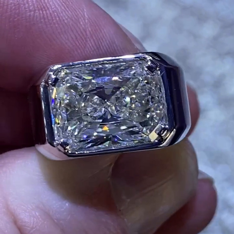 5.5ct Radiant Cut White Sapphire East-West Handmade Men's Ring