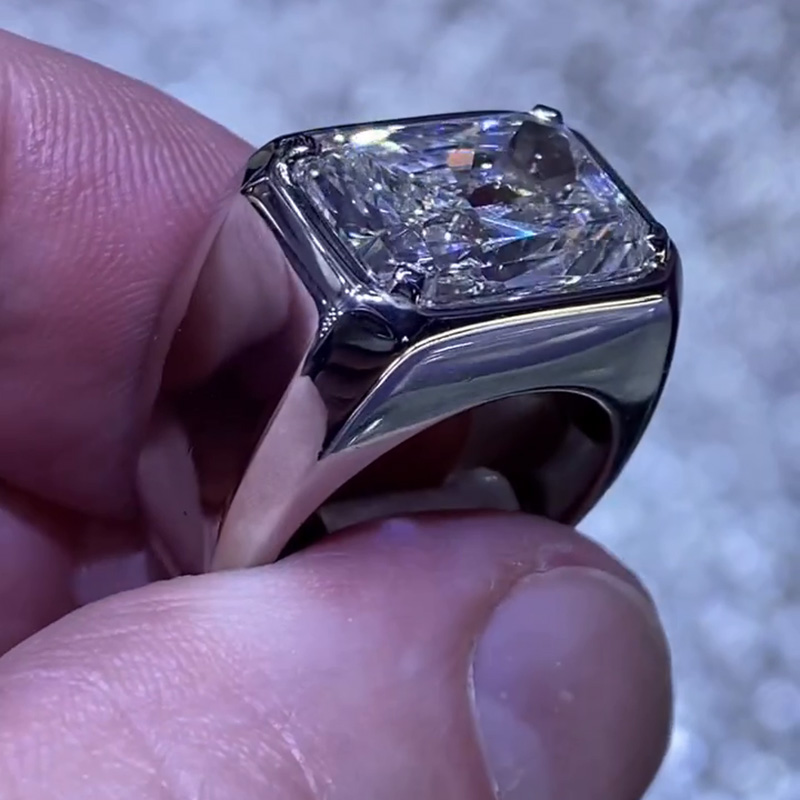 5.5ct Radiant Cut White Sapphire East-West Handmade Men's Ring