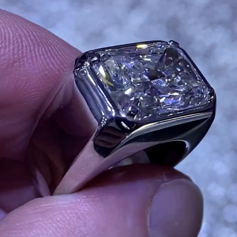 5.5ct Radiant Cut White Sapphire East-West Handmade Men's Ring