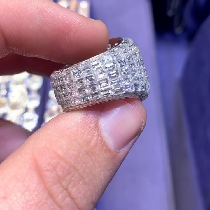 12ct Radiant Cut Yellow Sapphire With Invisible White Sapphires Setting Handmade Men's Ring