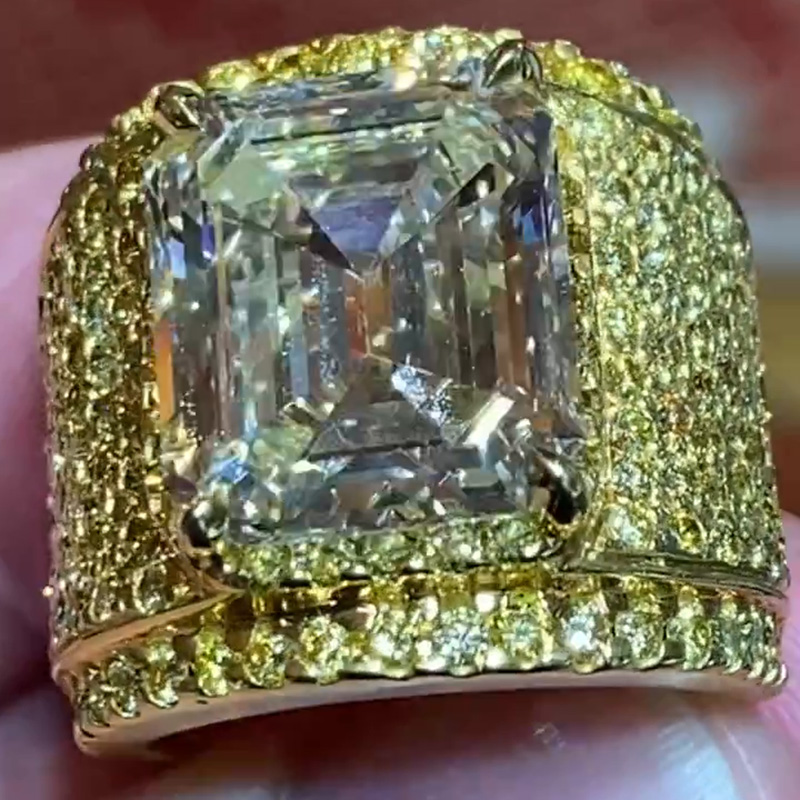 10ct Emerald Cut White Sapphire Pave Set Handmade Men's Wide Ring