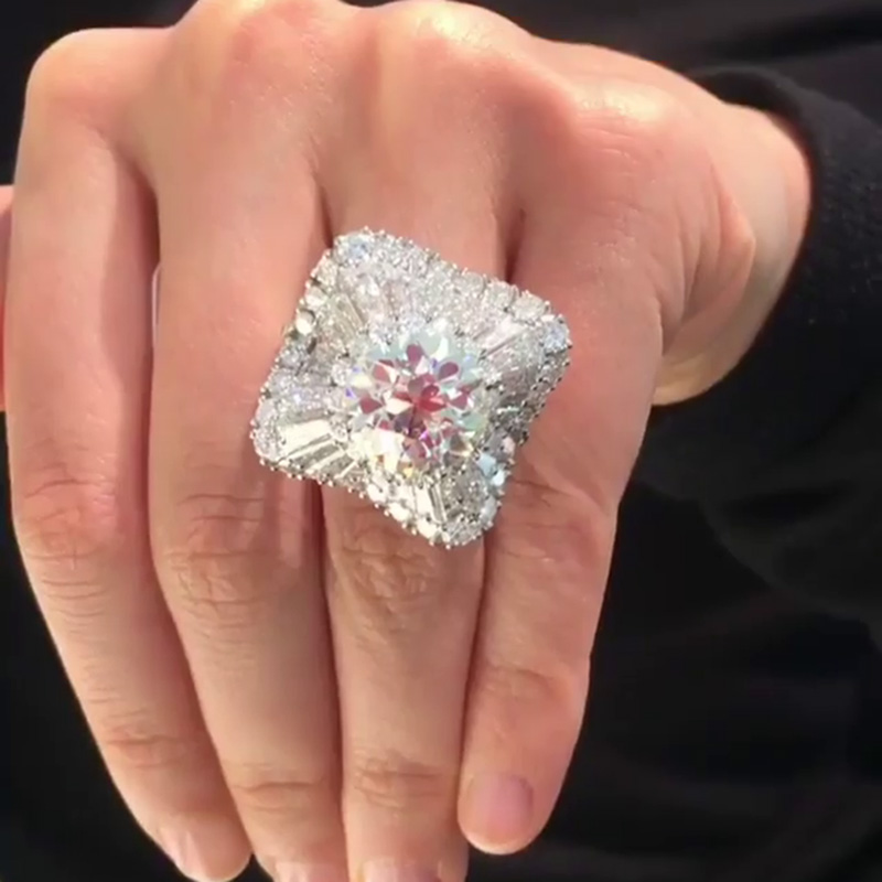 5.7ct Round Cut White Sapphire Ballerina Design Handmade Sterling Silver Ring