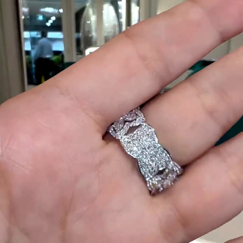 14ct Emerald Cut White Sapphire Wide Band Art Deco Luxury Engagement Ring