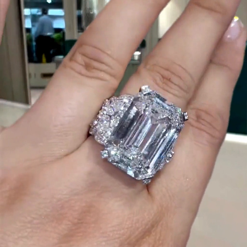 14ct Emerald Cut White Sapphire Wide Band Art Deco Luxury Engagement Ring