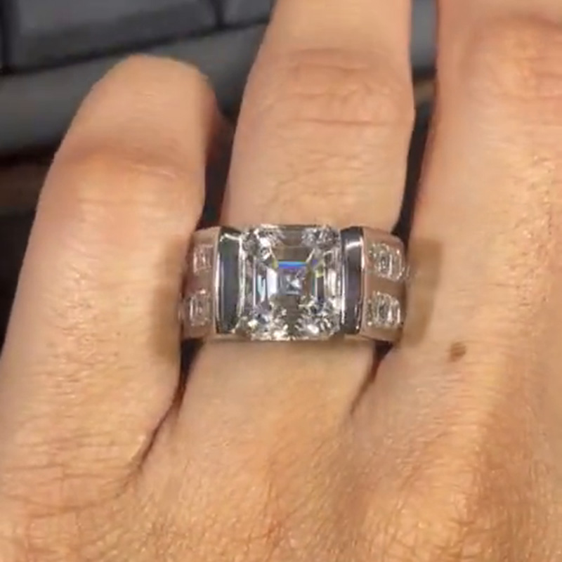 7ct Asscher Cut White Sapphire Handmade Sterling Silver Wedding Ring