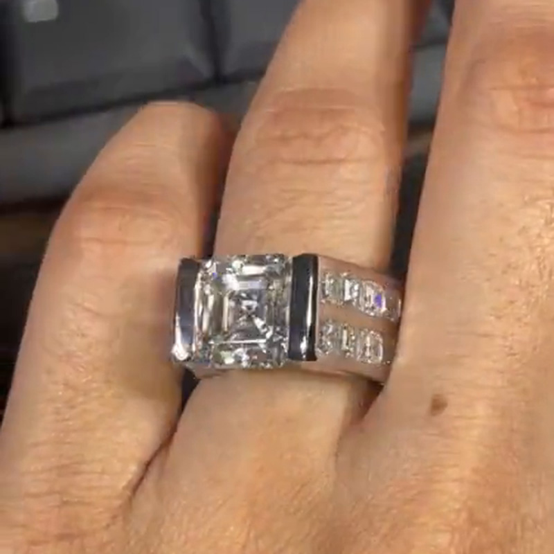 7ct Asscher Cut White Sapphire Handmade Sterling Silver Wedding Ring