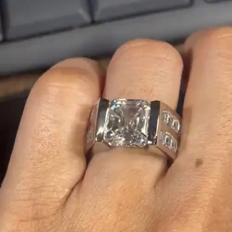 7ct Asscher Cut White Sapphire Handmade Sterling Silver Wedding Ring