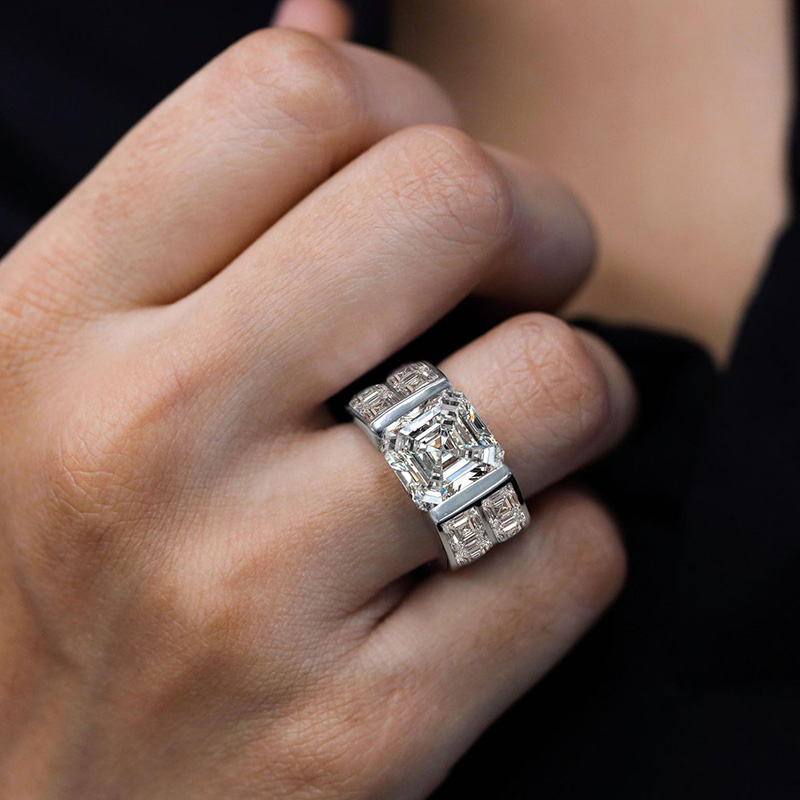 7ct Asscher Cut White Sapphire Handmade Sterling Silver Wedding Ring