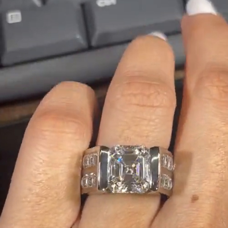 7ct Asscher Cut White Sapphire Handmade Sterling Silver Wedding Ring