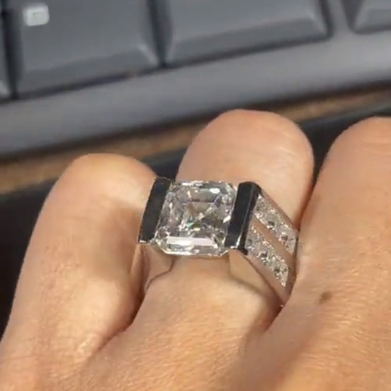 7ct Asscher Cut White Sapphire Handmade Sterling Silver Wedding Ring