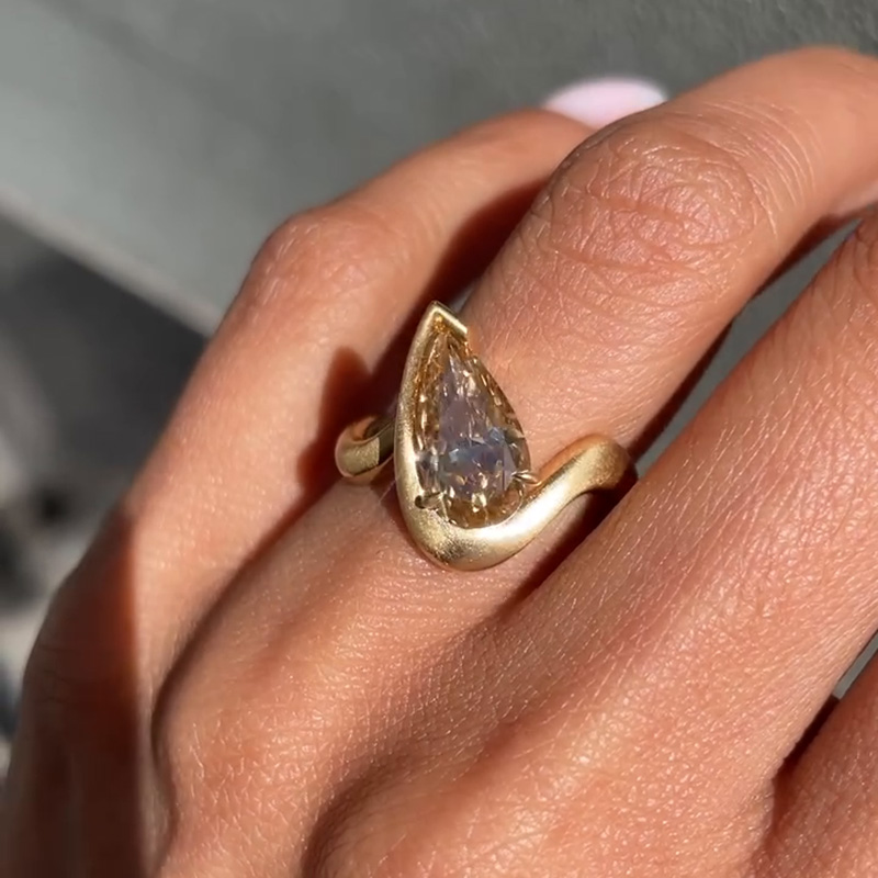 5ct Pear Cut Brown Yellow Sapphire Unique Design Handmade Engagement Ring