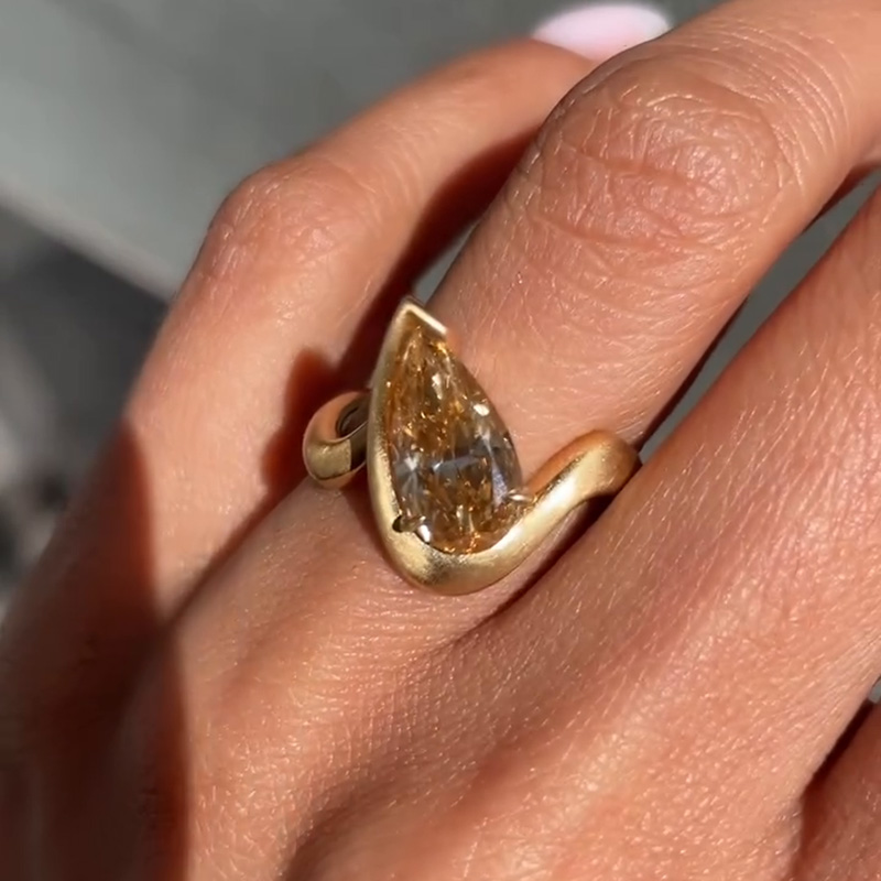 5ct Pear Cut Brown Yellow Sapphire Unique Design Handmade Engagement Ring