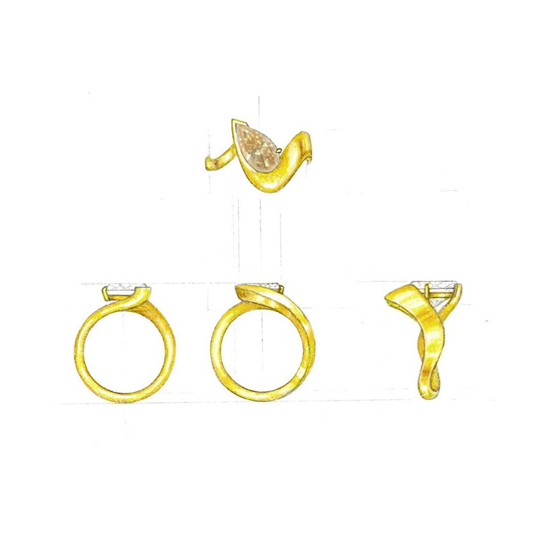 5ct Pear Cut Brown Yellow Sapphire Unique Design Handmade Engagement Ring