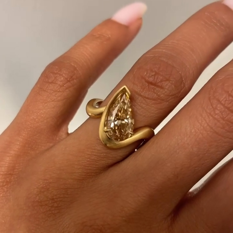 5ct Pear Cut Brown Yellow Sapphire Unique Design Handmade Engagement Ring