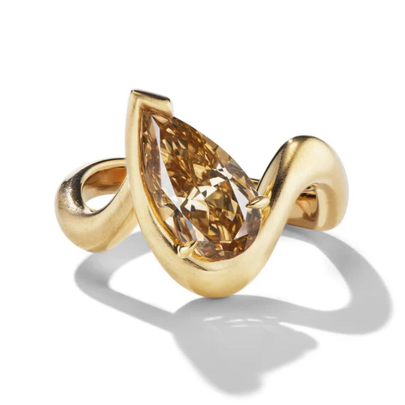 5ct Pear Cut Brown Yellow Sapphire Unique Design Handmade Engagement Ring