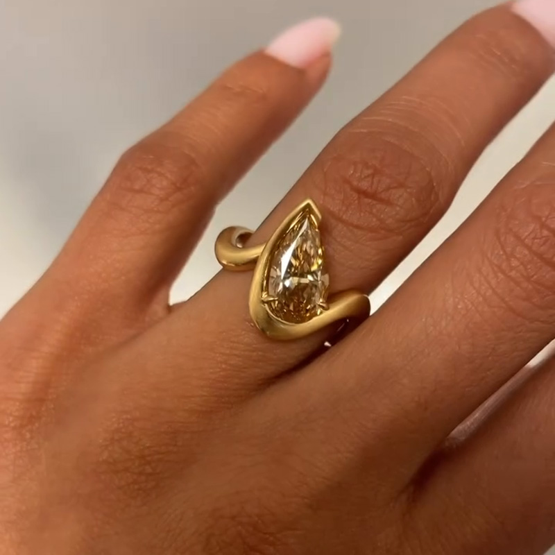 5ct Pear Cut Brown Yellow Sapphire Unique Design Handmade Engagement Ring