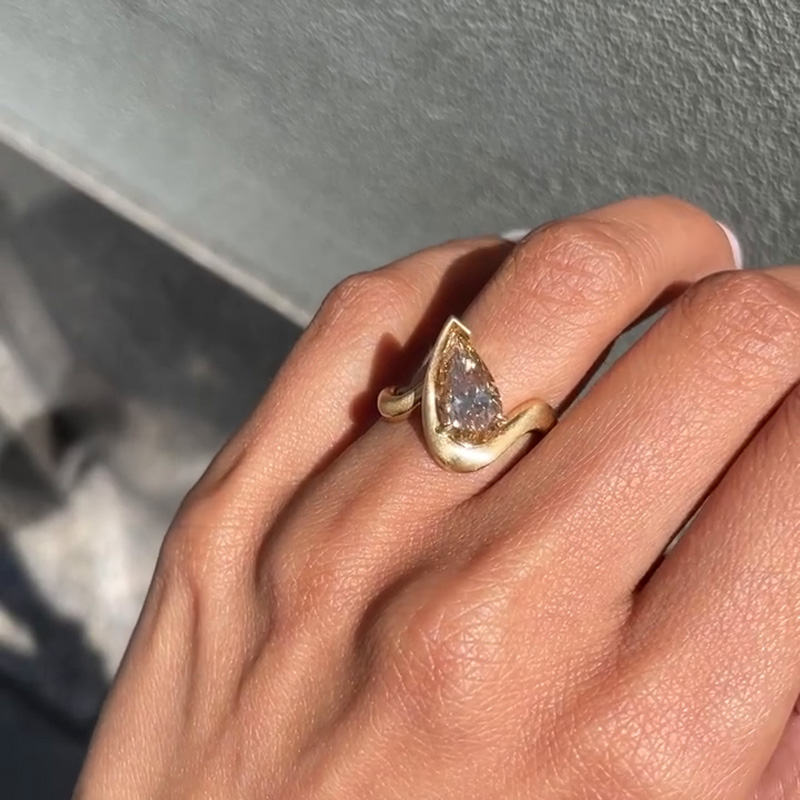 5ct Pear Cut Brown Yellow Sapphire Unique Design Handmade Engagement Ring