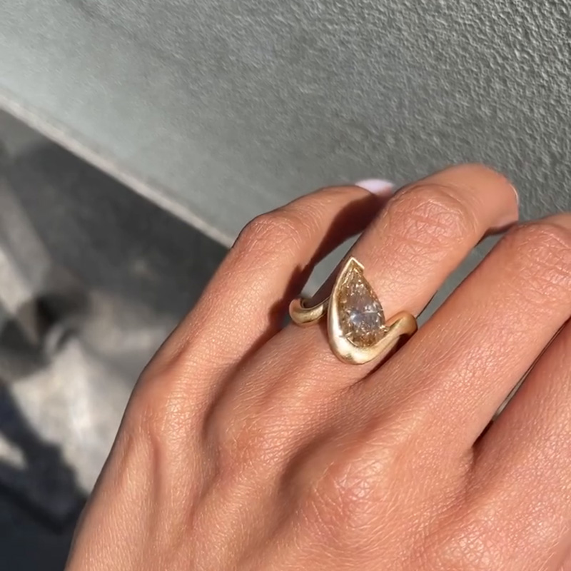 5ct Pear Cut Brown Yellow Sapphire Unique Design Handmade Engagement Ring