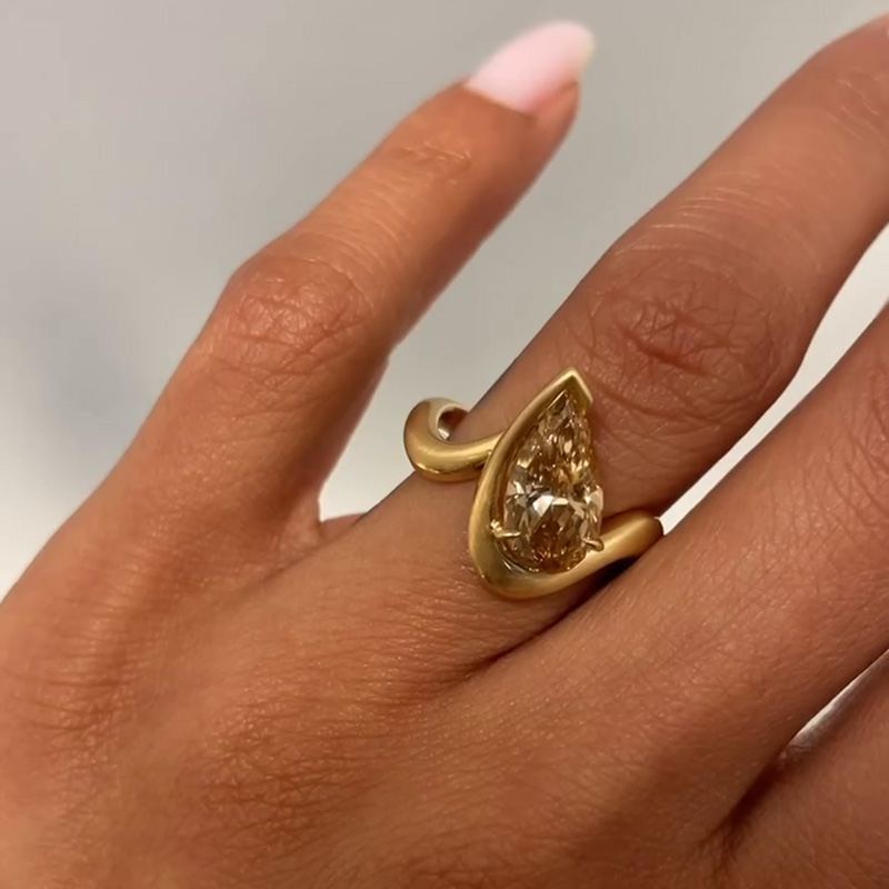 5ct Pear Cut Brown Yellow Sapphire Unique Design Handmade Engagement Ring