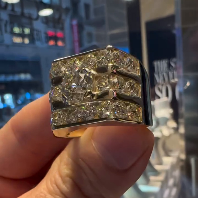 8ctw Round Cut White Sapphire Handmade Sterling Silver Men's Wide Ring