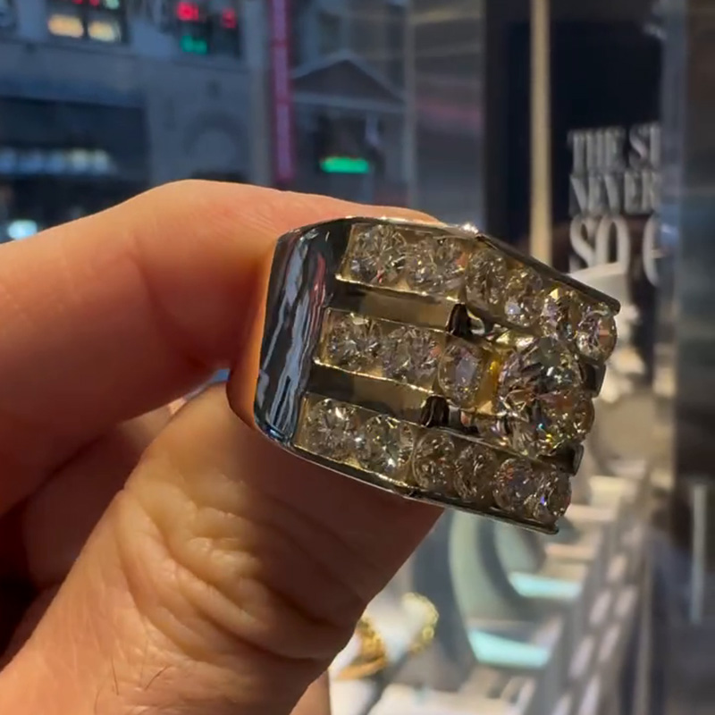 8ctw Round Cut White Sapphire Handmade Sterling Silver Men's Wide Ring