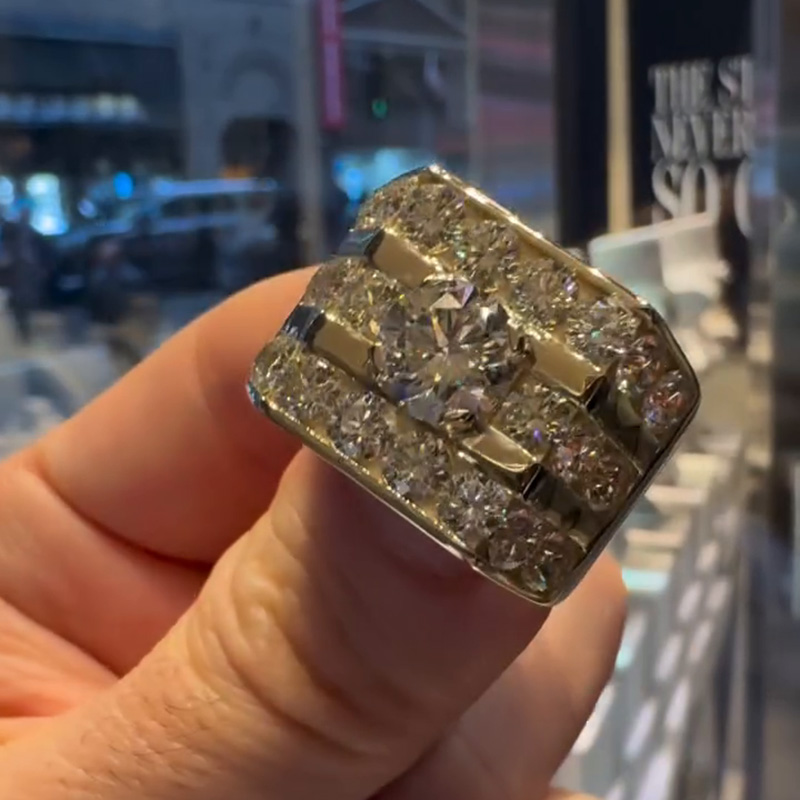 8ctw Round Cut White Sapphire Handmade Sterling Silver Men's Wide Ring