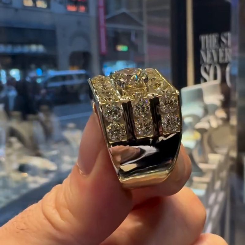 8ctw Round Cut White Sapphire Handmade Sterling Silver Men's Wide Ring