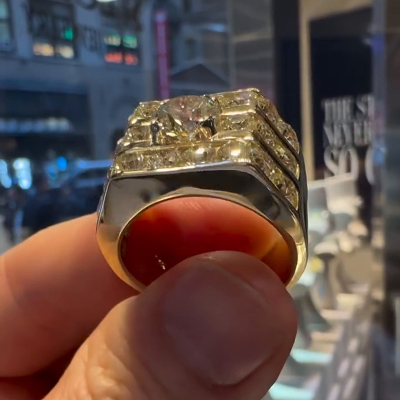 8ctw Round Cut White Sapphire Handmade Sterling Silver Men's Wide Ring