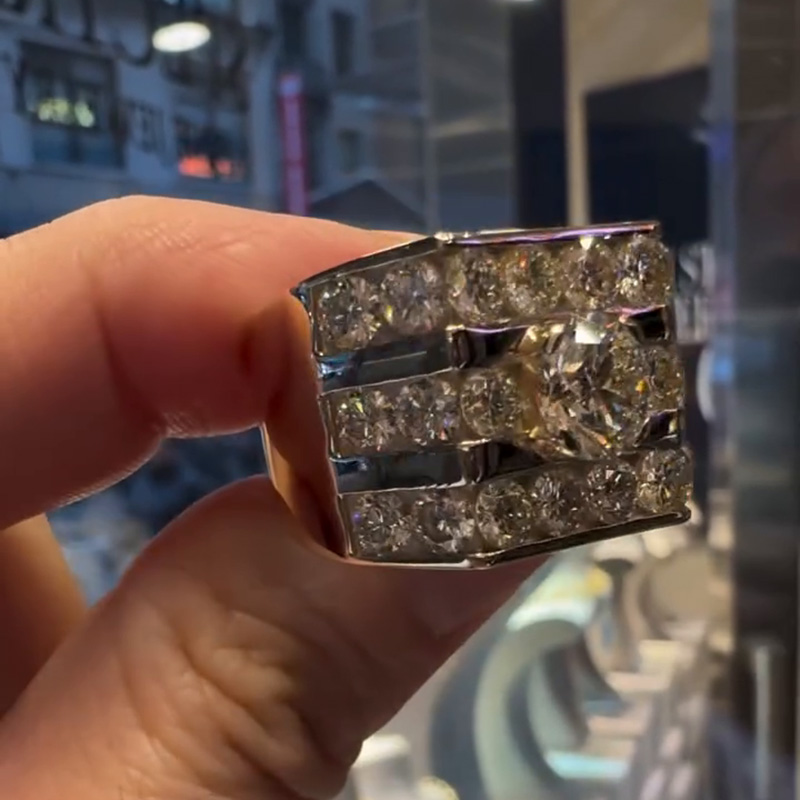 8ctw Round Cut White Sapphire Handmade Sterling Silver Men's Wide Ring