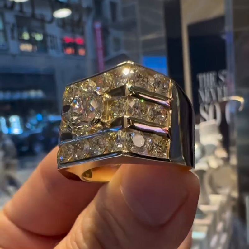 8ctw Round Cut White Sapphire Handmade Sterling Silver Men's Wide Ring