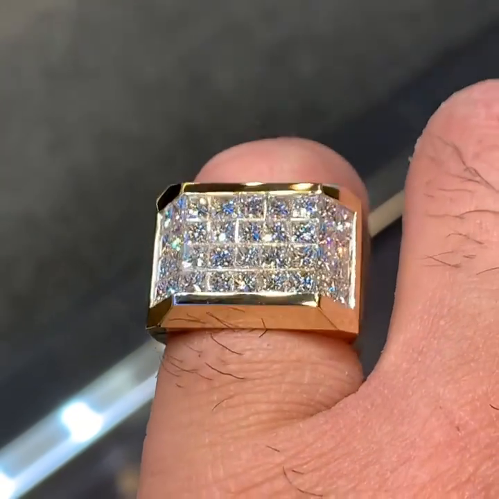 5ct Princess Cut White Moissanite Gold Handmade Men's Ring