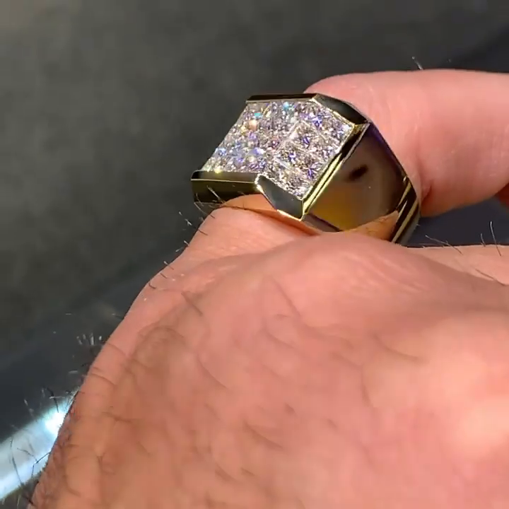 5ct Princess Cut White Moissanite Gold Handmade Men's Ring