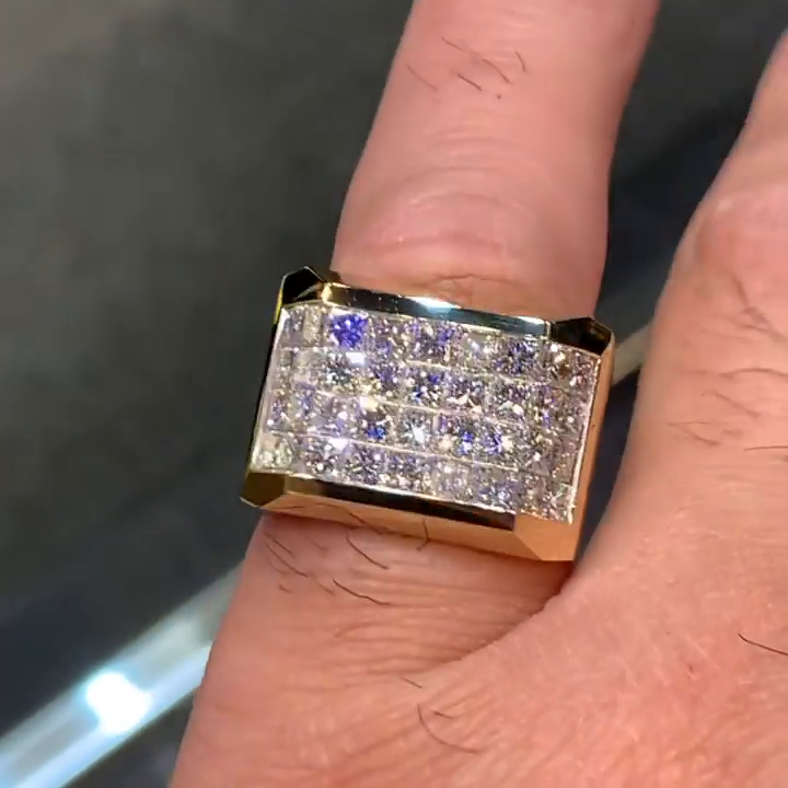 5ct Princess Cut White Moissanite Gold Handmade Men's Ring